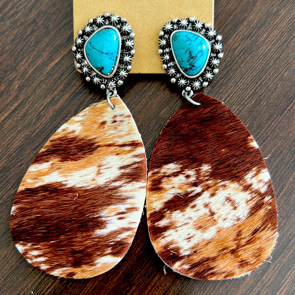 Cowhide turquoise earrings